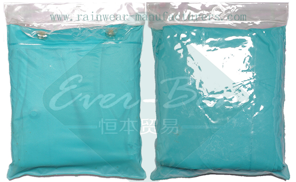 Blue PVC packable rain gear poncho bags